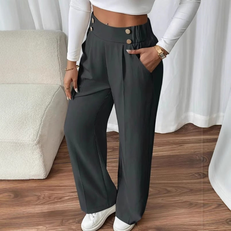 Damen Klassische weite Hose mit Knopfleiste und Taschen R&B
