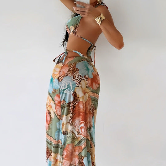 Damen Maxi-Badeanzug mit floralem Design und modischem Cut-Out R&B