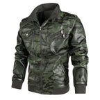 Herren modische Kunstlederjacke im Camouflage-Design mit praktischen Taschen