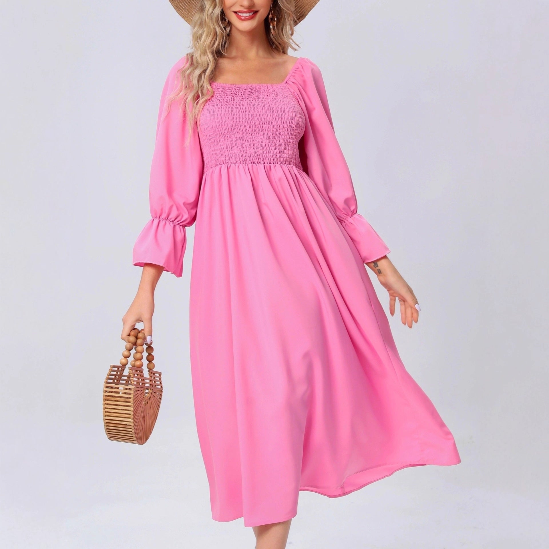 Damen Maxikleid mit elastischem Oberteil und voluminösen Ärmeln R&B