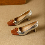 Damen elegante Pumps mit quadratischem Zehenbereich und modischer Schnallenapplikation