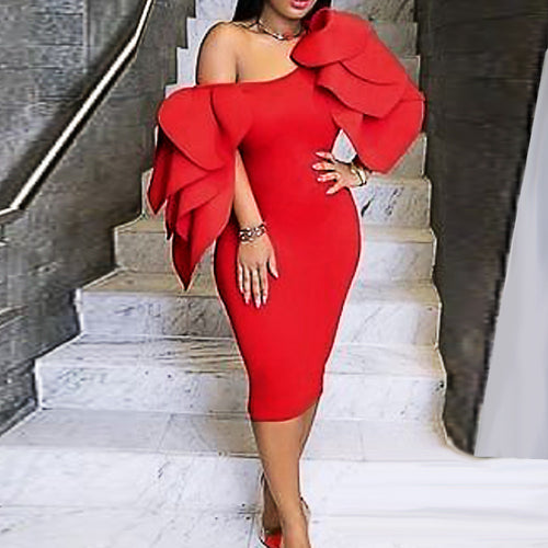 Damen figurbetontes Kleid mit asymmetrischen Rüschen R&B