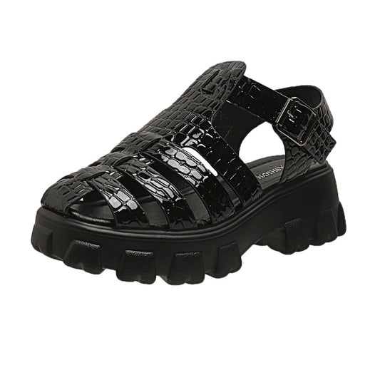 Damen Plateau-Sandalen mit trendigem Riemendesign und stabiler Gummisohle R&B