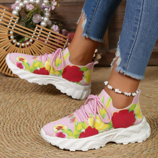 Damen modische Sneakers mit floralem Design und atmungsaktiver Textiloberfläche R&B