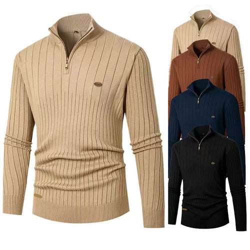 Herren Pullover mit modernem Reißverschluss und Rippenstruktur R&B