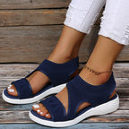 Damen Komfortable Keil-Sandalen mit atmungsaktivem Strickdesign und elastischen Riemen R&B
