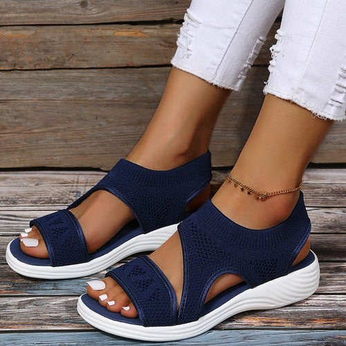 Damen Komfortable Keil-Sandalen mit atmungsaktivem Strickdesign und elastischen Riemen R&B