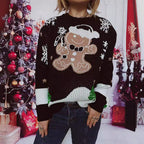 Damen Weihnachts-Pullover mit gingerbread-Motiv und Rundhalsausschnitt R&B