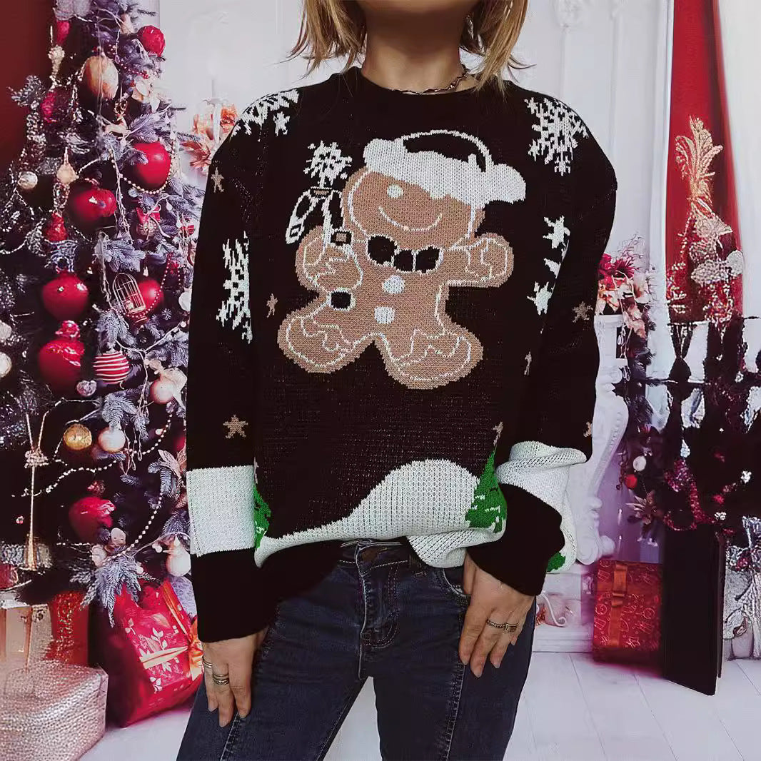 Damen Weihnachts-Pullover mit gingerbread-Motiv und Rundhalsausschnitt R&B