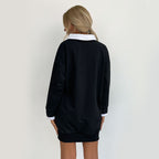 Damen Sweatkleid mit Hemdkragen und sportlichem Schriftzug R&B