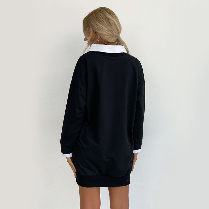 Damen Sweatkleid mit Hemdkragen und sportlichem Schriftzug R&B