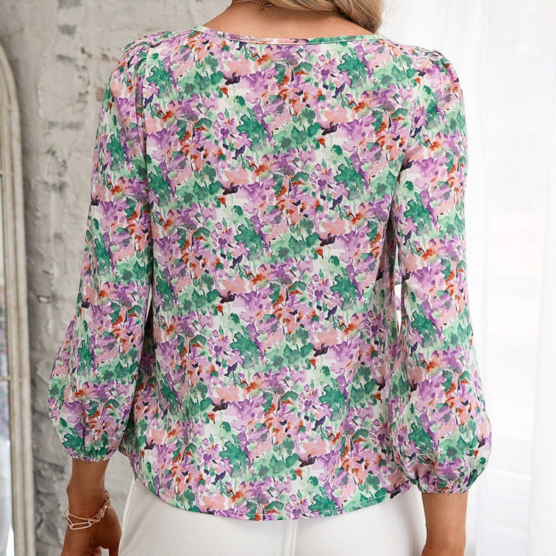 Damen Bluse mit Rüschen und floralem Muster R&B