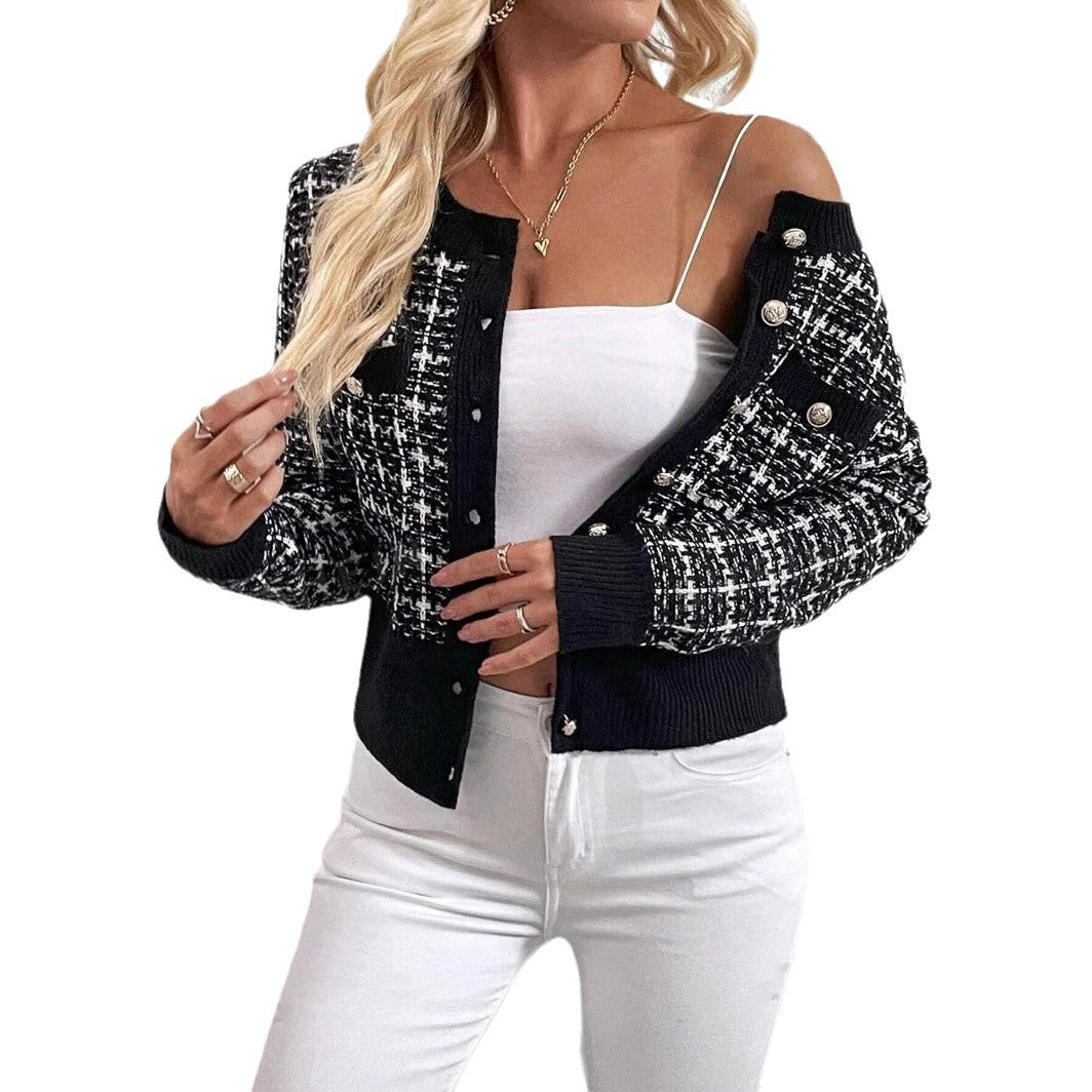 Damen eleganter Cardigan mit strukturiertem Gewebe und dekorativen Knöpfen R&B