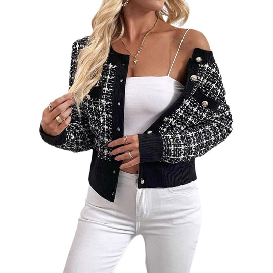 Damen eleganter Cardigan mit strukturiertem Gewebe und dekorativen Knöpfen R&B