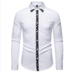 Herren elegantes Langarmhemd mit floralem Kragen und Brusttasche R&B