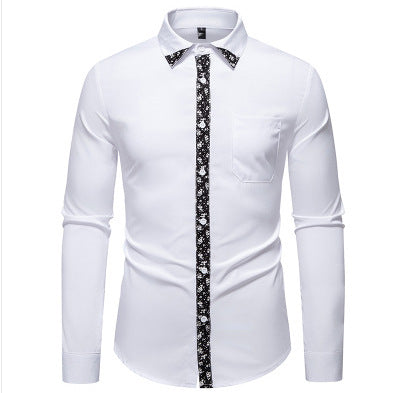 Herren elegantes Langarmhemd mit floralem Kragen und Brusttasche R&B