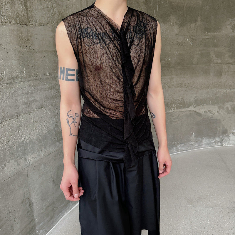 Herren modisches ärmelloses Oberteil mit transparentem Design und raffinierten Details R&B