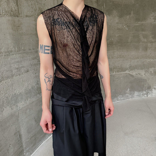 Herren modisches ärmelloses Oberteil mit transparentem Design und raffinierten Details R&B
