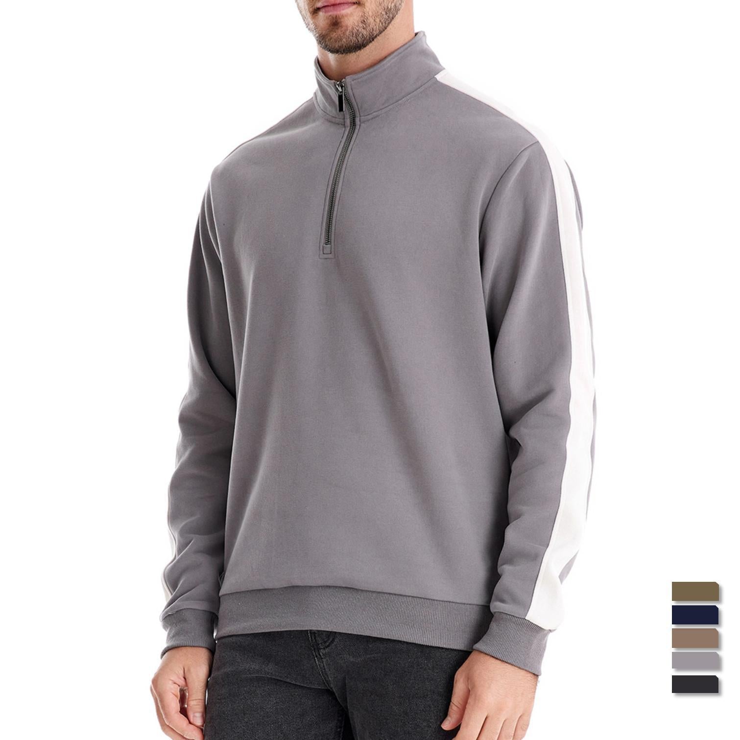 Herren nan Stehkragen-Pullover mit kurzem Reißverschluss und Kontrastseitenstreifen R&B