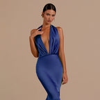 Damen Elegantes Halter-Maxikleid aus luxuriösem satin
