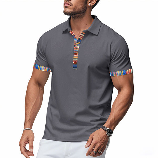 Herren Polo-Shirt mit buntem Kragen und strukturierter Optik R&B