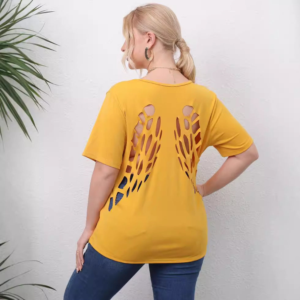 Damen angesagtes T-Shirt mit kreativen Ausschnitten R&B