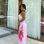 Damen florales Maxikleid mit feinen Spaghetti-Trägern R&B