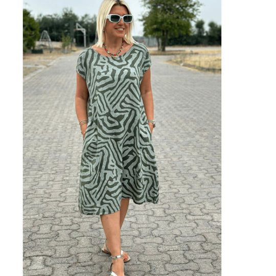 Damen nan knielanges A-Linien-Midikleid mit strukturierter Jacquardoptik und Rundhalsausschnitt R&B