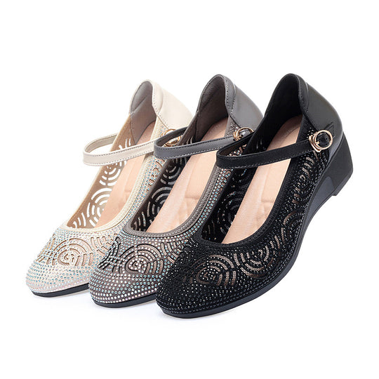 Damen Modische und funkelnde Ballerinas mit verstellbarem Riemen und rutschfester Sohle R&B