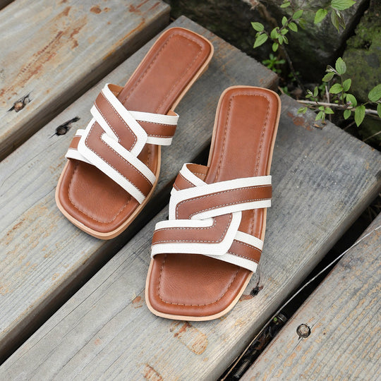 Damen Modische Riemensandalen mit bequemer Sohle und eleganten Überkreuz-Riemen R&B