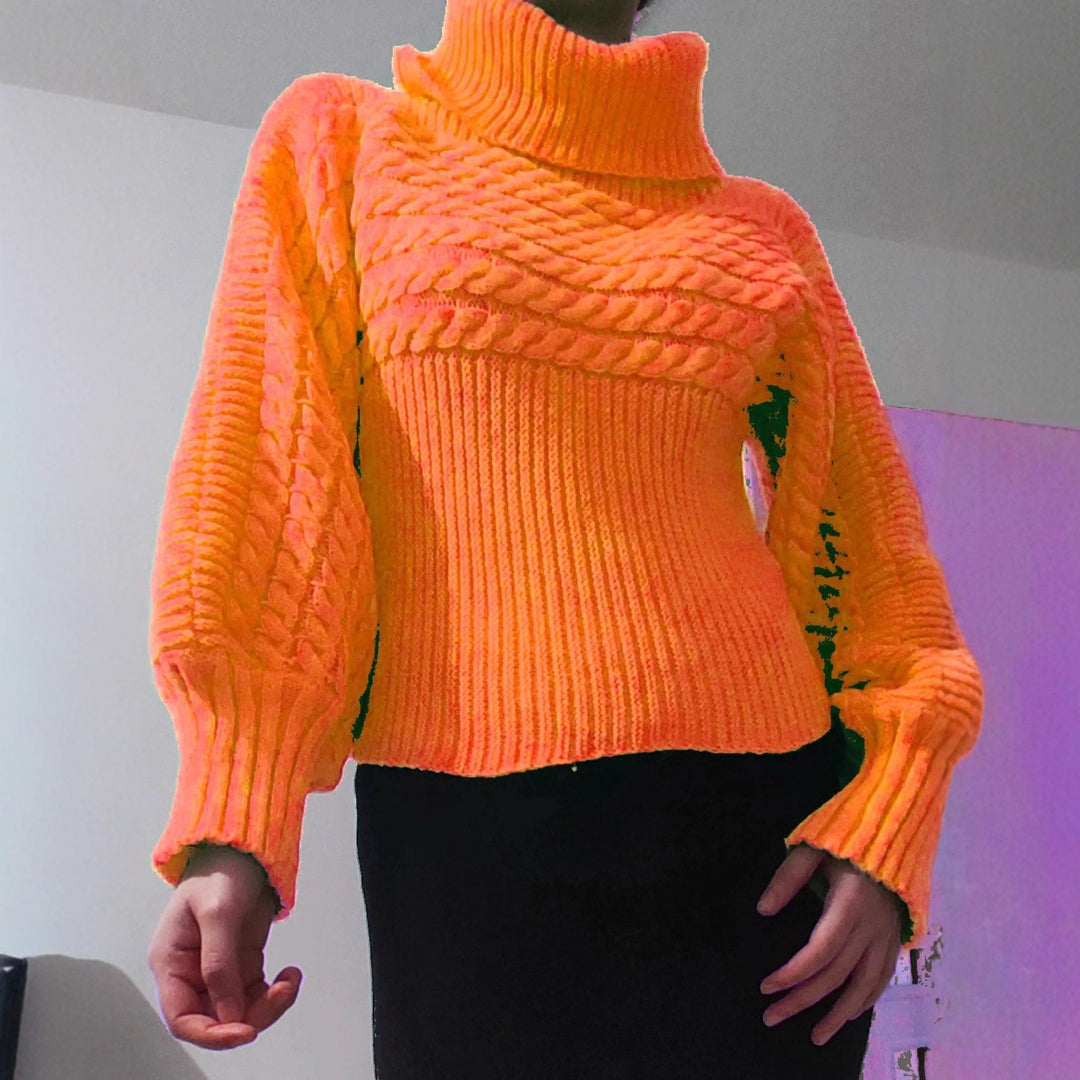 Damen Strickpullover mit hohem Kragen und strukturiertem Design R&B