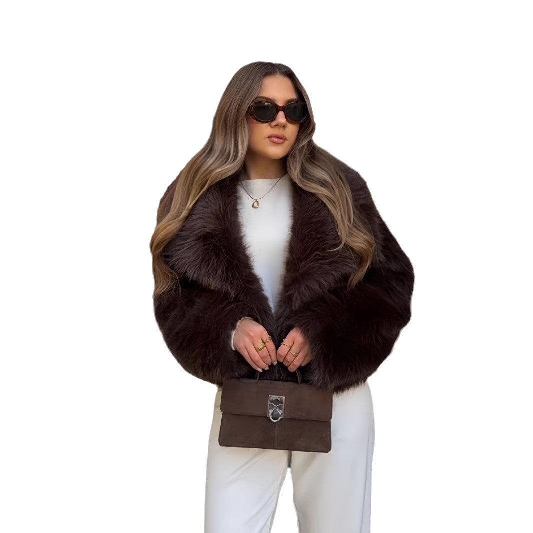 Damen Luxuriöse Kunstpelzjacke mit voluminösen Ärmeln und elegantem Schnitt R&B