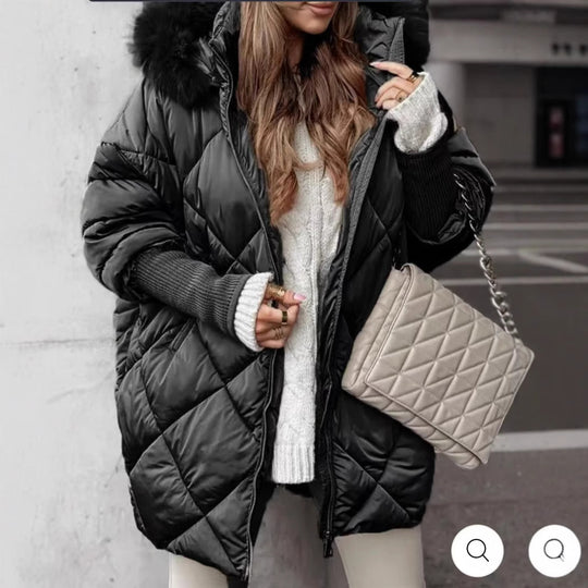 Damen gestepptes Winterparka mit abnehmbarer Kapuze R&B