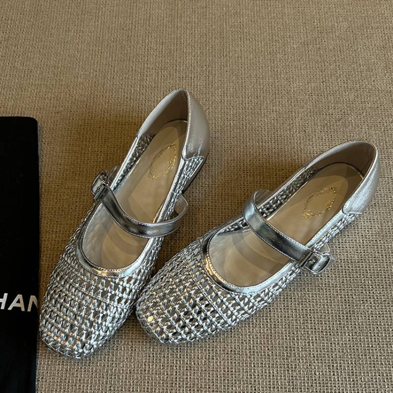 Damen geschlossene Ballerinas mit festem Riemen und geflochtenem Obermaterial R&B
