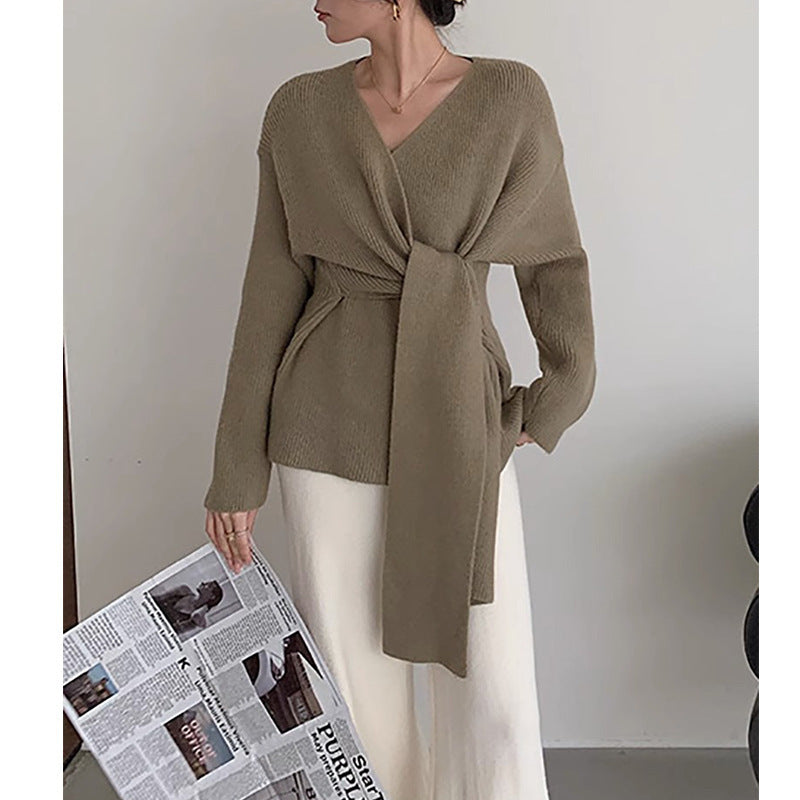 Damen Wickelpullover mit lässigem Schnitt und modischen BindR&Bändern R&B
