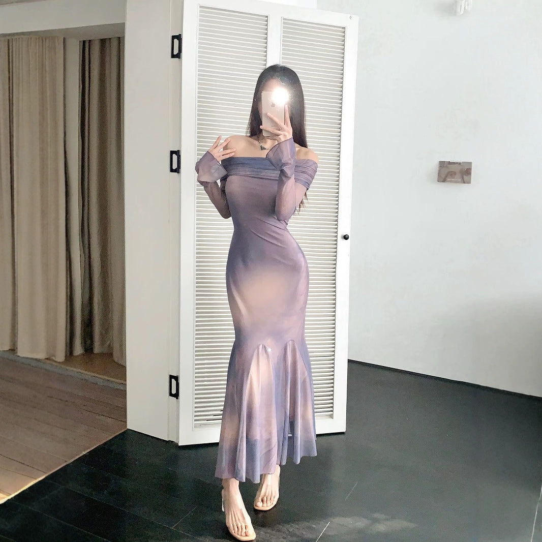 Damen elegantes Wickelkleid mit schulterfreiem Design und ausdrucksstarkem Material R&B