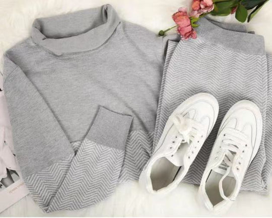 Damen Loungewear-Set mit hoher Kragen und strukturiertem Muster R&B