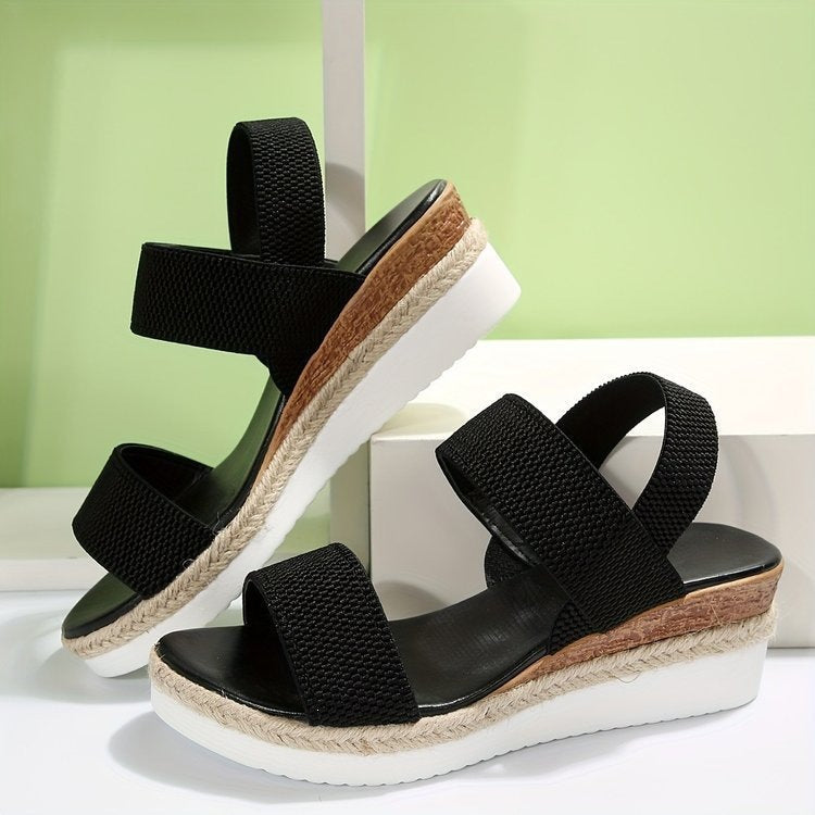 Damen Wedge-Sandalen mit elastischen Riemen und rutschfester Sohle R&B