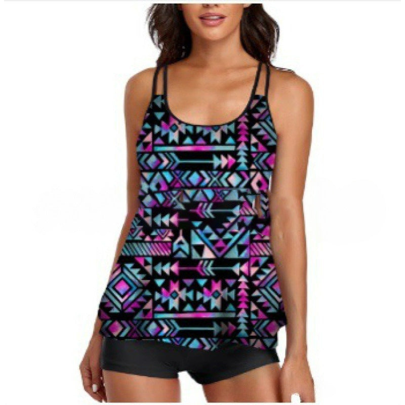 Damen Sportliches Tankini-Set mit bequemem Shorts und verstellbaren Trägern R&B
