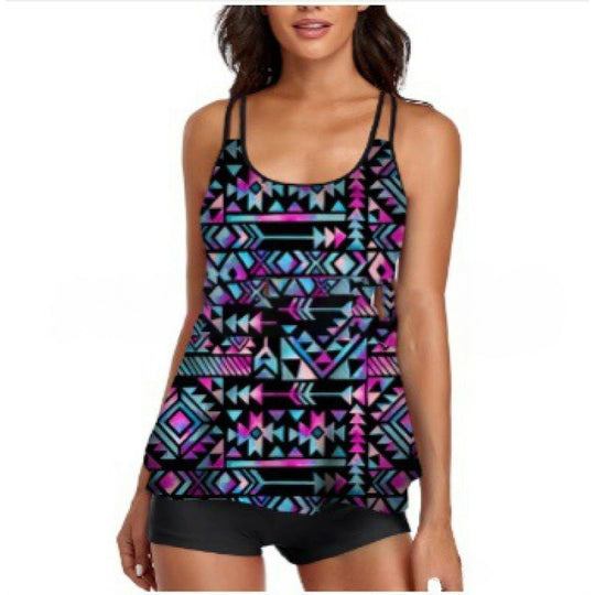 Damen Sportliches Tankini-Set mit bequemem Shorts und verstellbaren Trägern R&B