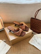 Damen Elegante Riemen-Sandalen mit niedrigem Absatz und geflochtenem Design R&B