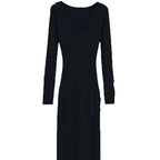 Damen Maxikleid mit elegantem V-Ausschnitt und seitlichem Schlitz R&B
