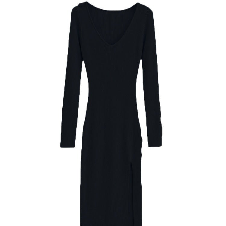 Damen Maxikleid mit elegantem V-Ausschnitt und seitlichem Schlitz R&B