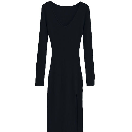Damen Maxikleid mit elegantem V-Ausschnitt und seitlichem Schlitz R&B
