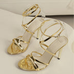 Damen Glamouröse High-Heel Sandalen mit verzierten Riemen und elegantem Glanz R&B