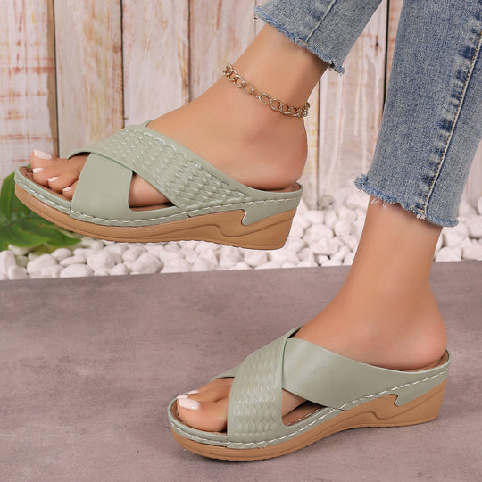 Damen elegante Wedge-Pantoletten mit geflochtenem Design R&B