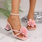 Damen Blockabsatz Sandaletten mit floralen Applikationen R&B