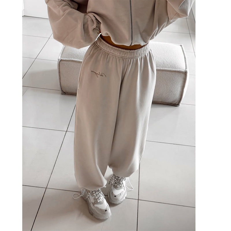 Damen lässiges Cropped Sweatshirt und Jogginghose Set R&B