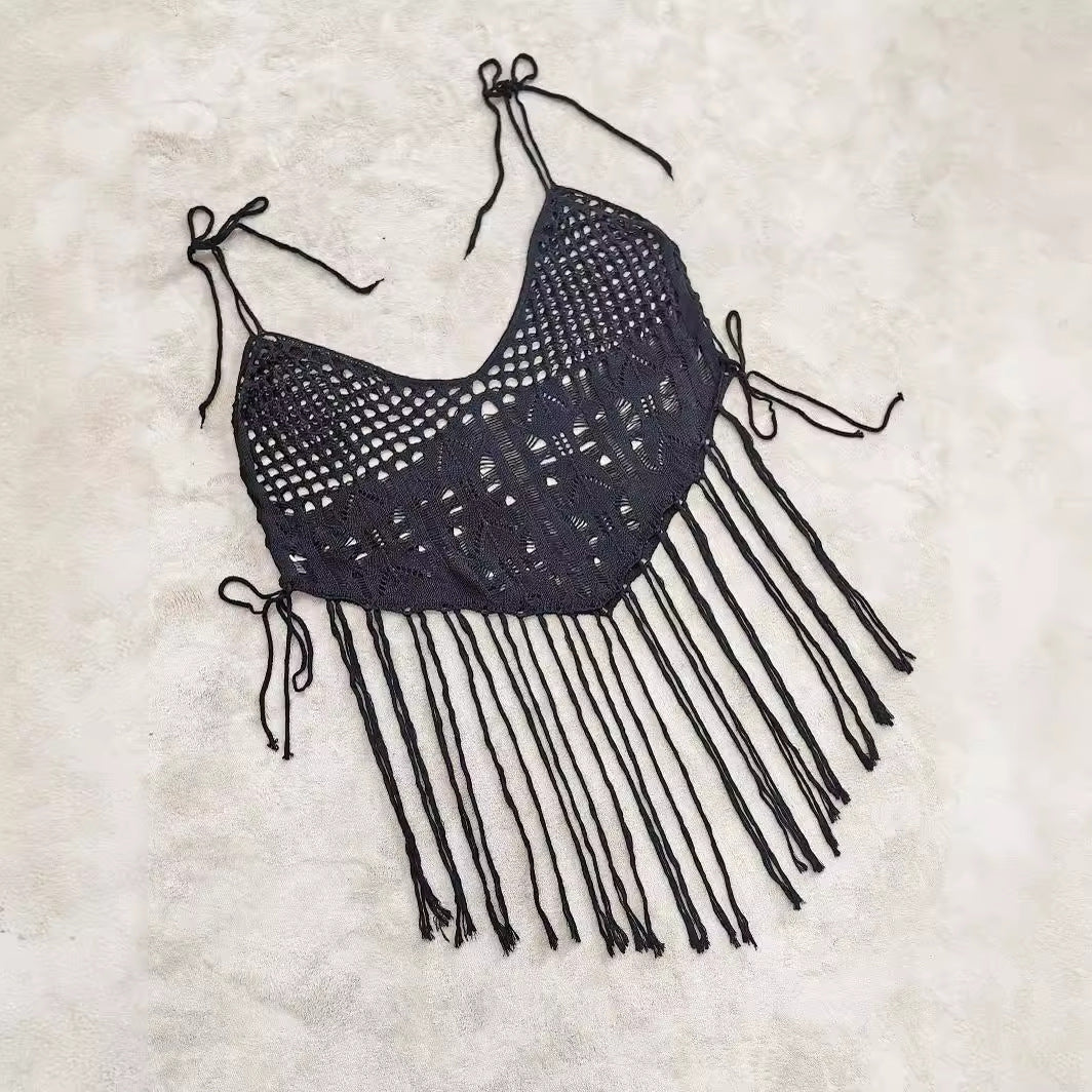 Damen Häkel-Bikinioberteil mit fransigen Details R&B