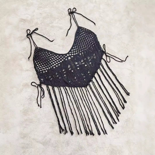 Damen Häkel-Bikinioberteil mit fransigen Details R&B